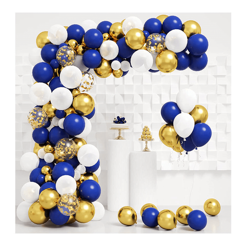 Decoración de fiesta, azul marino, blanco, dorado, dorado, confeti, látex, globo, arco, guirnalda, Kit