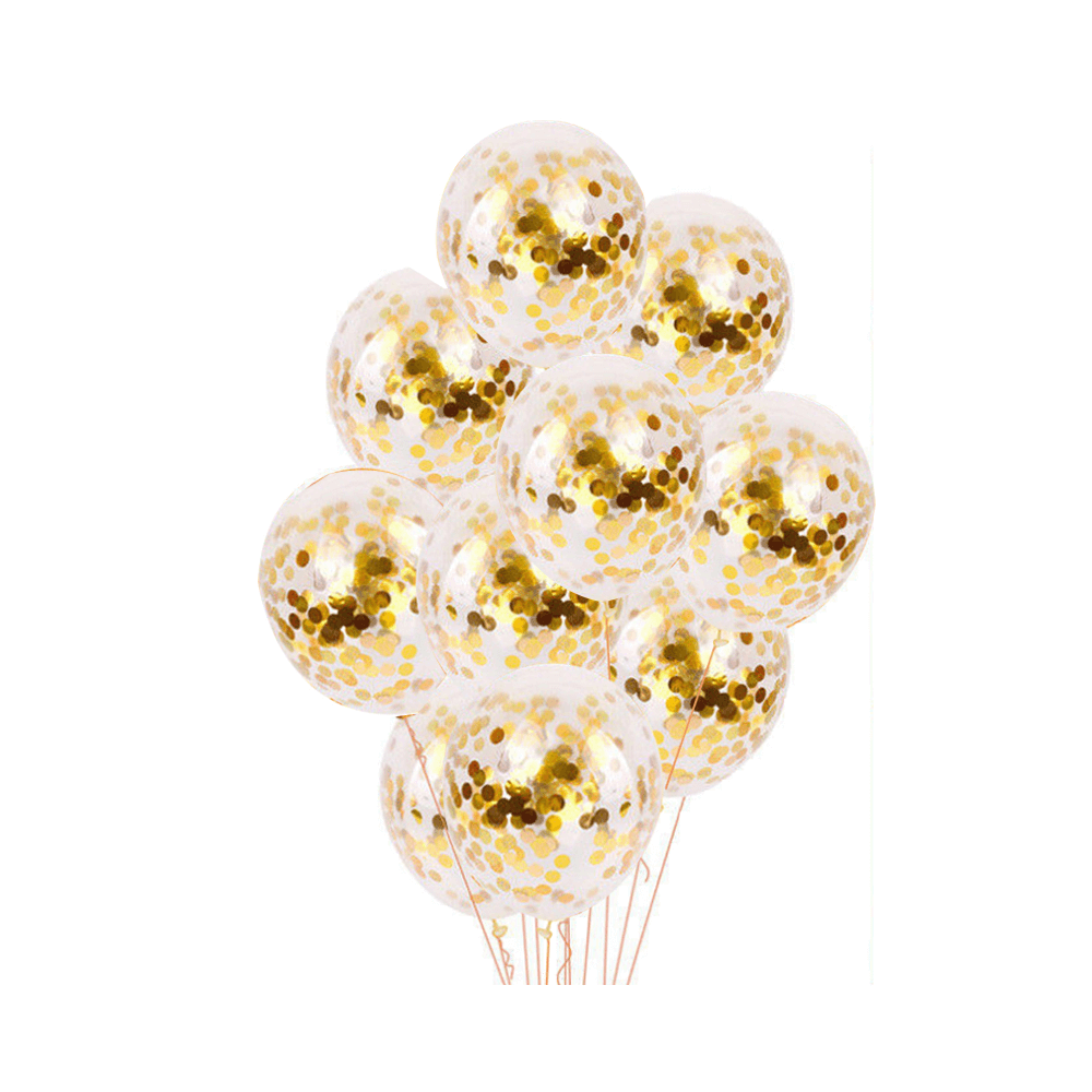 Globo de confeti de lentejuelas doradas con relleno de globos transparentes de látex de 12 pulgadas para fiestas